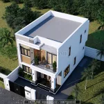 Tổng thể mẫu nhà 2 tầng mái bằng hiện đại 88m2 nhìn từ trên cao cực thoáng đãng.