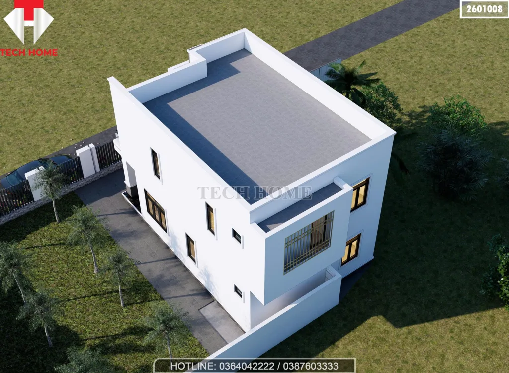 Tổng thể mẫu nhà 2 tầng mái bằng hiện đại