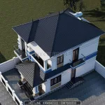 Tổng thể mẫu nhà 2 tầng mái Nhật lợp ngói màu xanh than sang trọng từ góc nhìn trên cao.