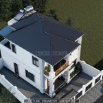 Tổng thể mẫu nhà 2 tầng mái Nhật lợp ngói màu xanh than đẳng cấp nhìn từ trên cao xuống.