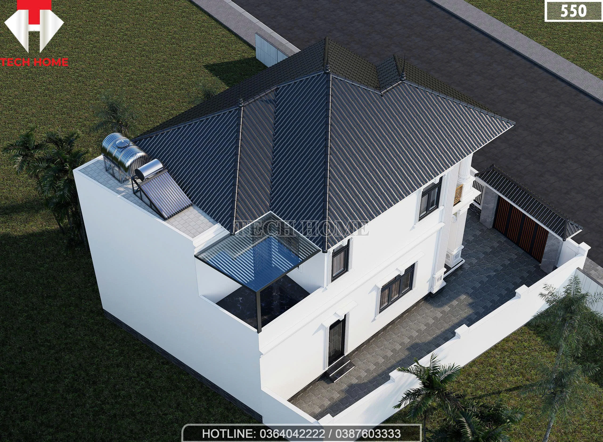 Tổng thể mẫu nhà 2 tầng mái Nhật