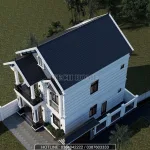 Tổng thể mẫu nhà 2 tầng mái Thái đẹp lợp ngói màu xanh than sang trọng nhìn từ trên cao.