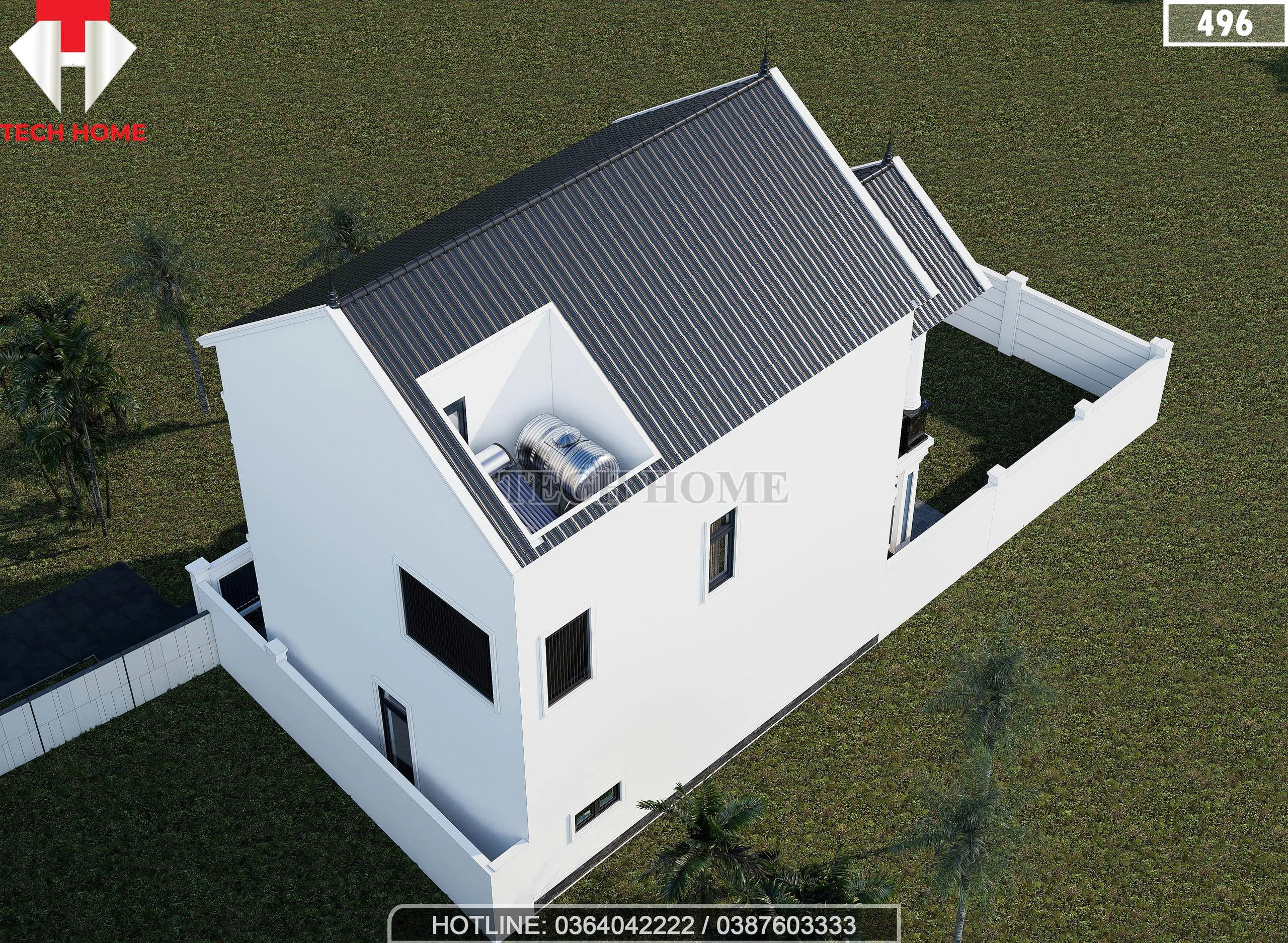 Tổng thể mẫu nhà 2 tầng mái Thái đẹp