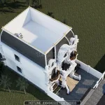 Tổng thể mẫu nhà 2 tầng tân cổ điển nhìn từ trên cao với hệ mái Mansard màu xanh than bề thế.