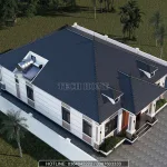 Tổng thể không gian mẫu nhà mái Nhật 1 tầng lợp ngói xanh đen sang trọng, bề thế nhìn từ trên cao.