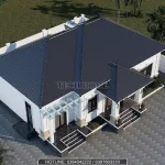 Tổng thể mẫu nhà mái Nhật 1 tầng lợp ngói màu xanh than sang trọng nhìn từ trên cao.