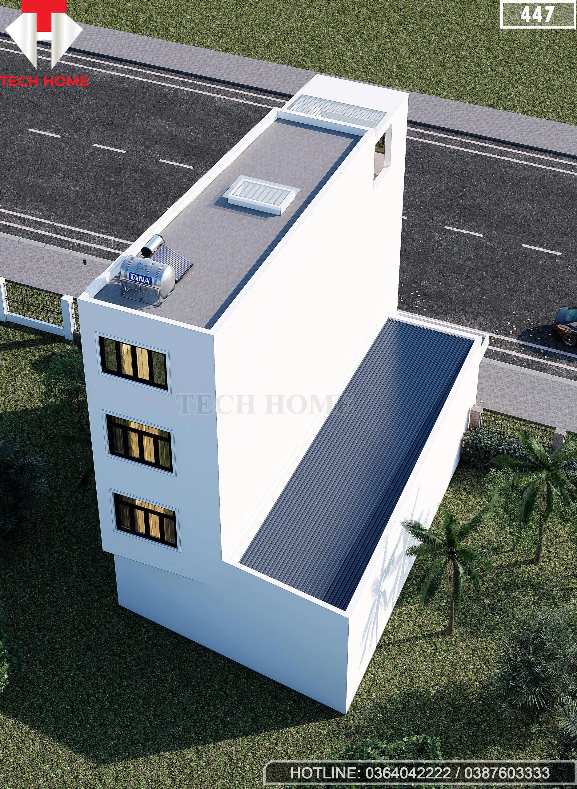 Tổng thể mẫu nhà ống 3 tầng 1 tum hiện đại