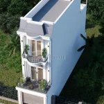 Tổng thể mẫu nhà phố 3 tầng tân cổ điển nhìn từ trên cao đầy uy nghi.