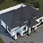 Toàn cảnh mẫu nhà vườn 1 tầng mái Nhật lợp ngói màu xanh đen sang trọng từ trên cao.