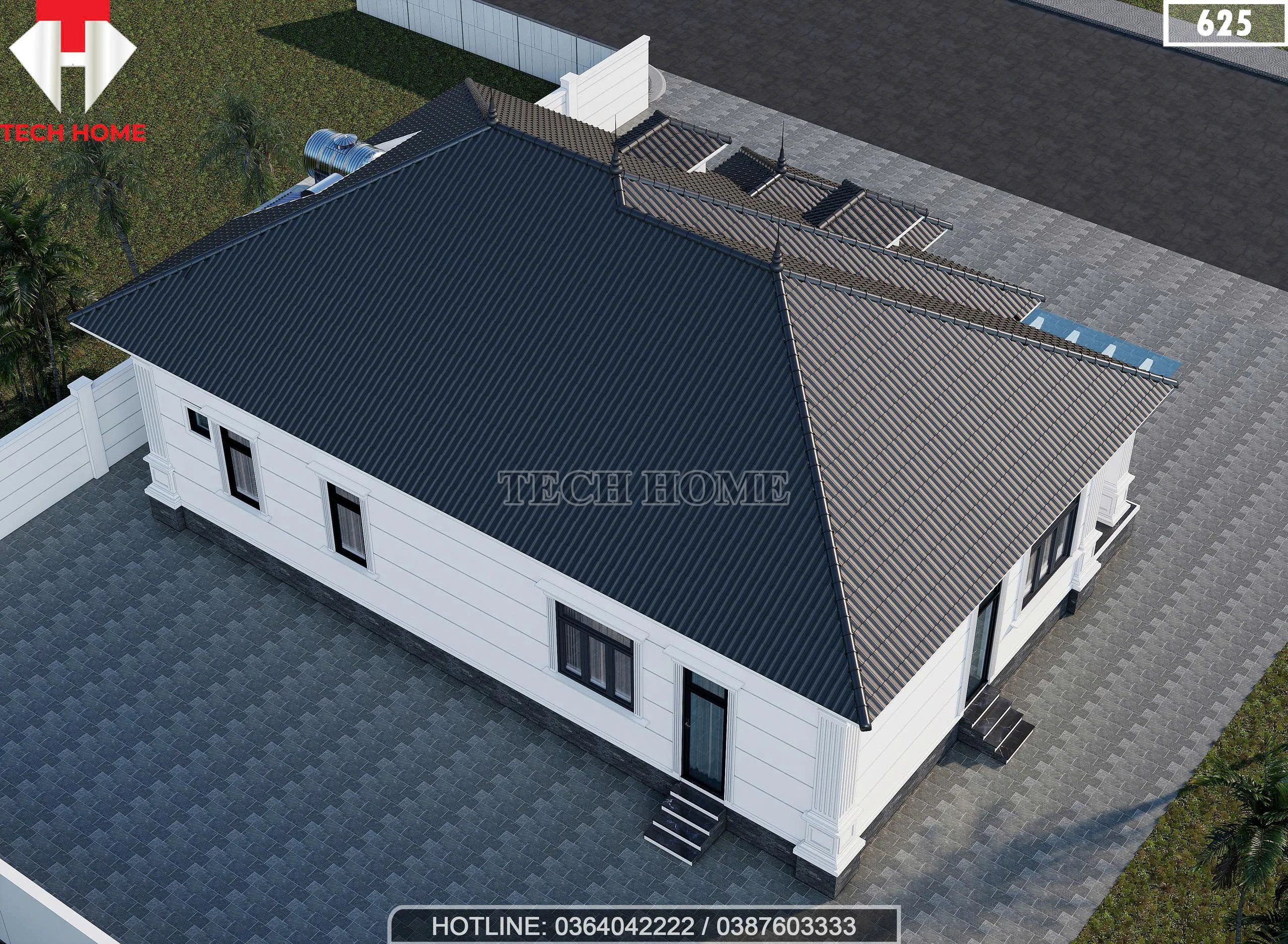 Tổng thể mẫu nhà vườn 1 tầng mái Nhật