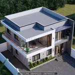 Tổng thể mẫu nhà 2 tầng hiện đại diện tích 99m2 nhìn từ trên cao.