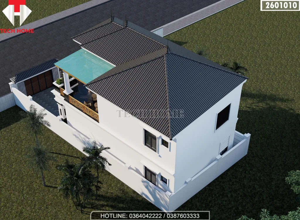 Tổng thể mẫu nhà mái Nhật 2 tầng