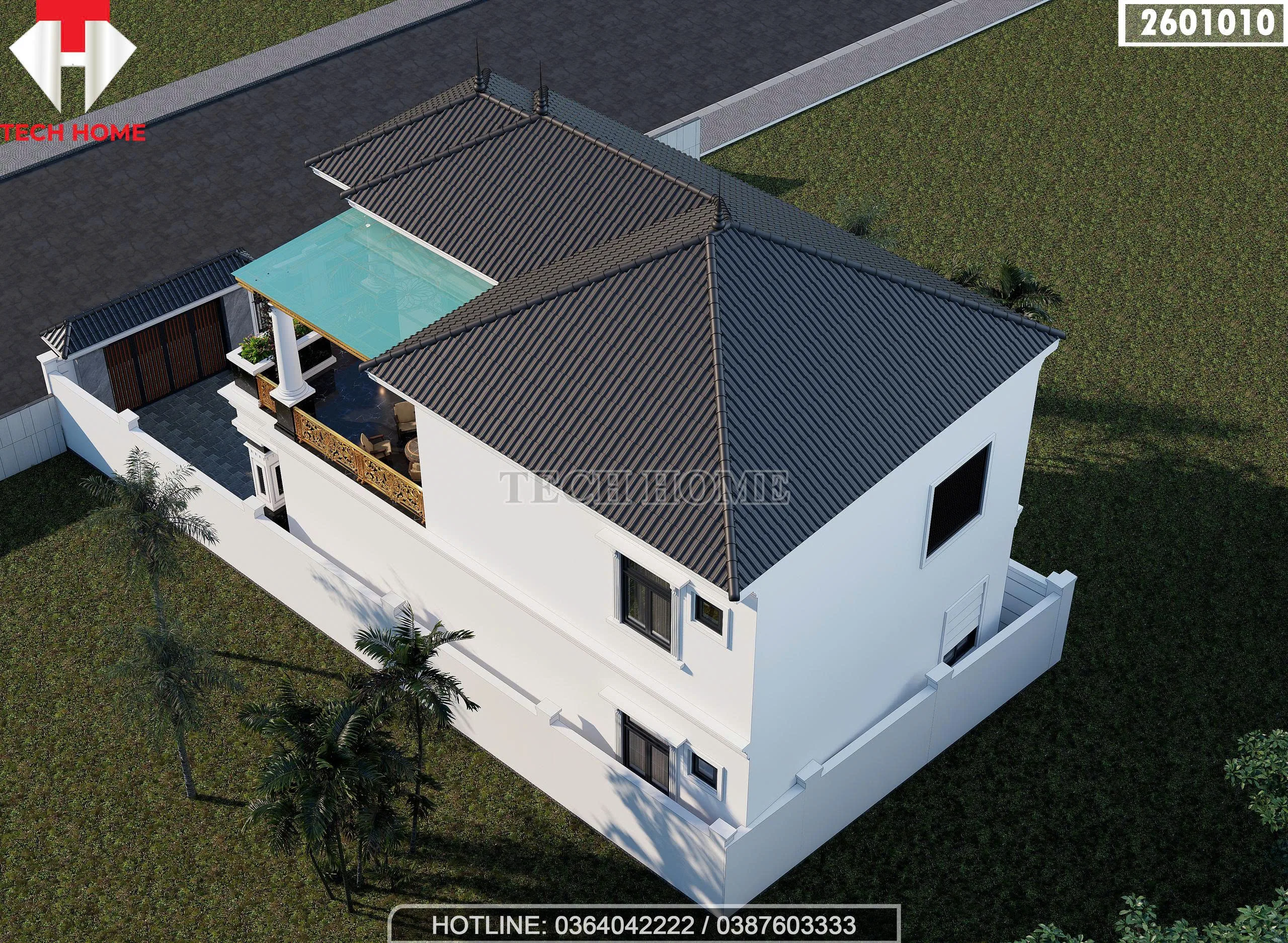 Tổng thể mẫu nhà mái Nhật 2 tầng