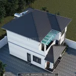 Tổng thể mẫu nhà 2 tầng mái Nhật đẹp mã số 671 lợp ngói màu xanh than sang trọng.