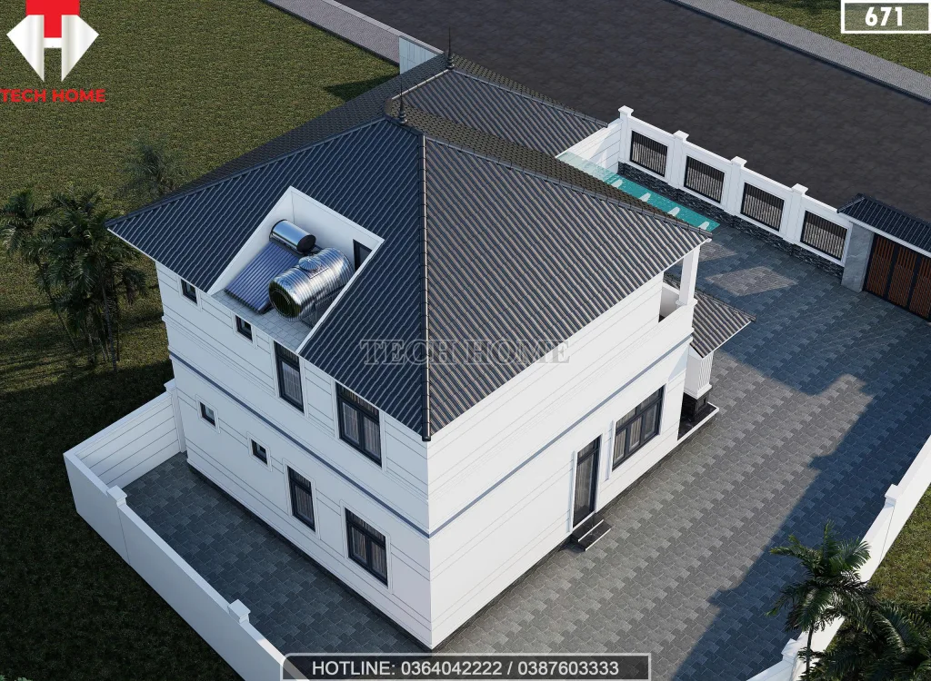 Tổng thể mẫu nhà mái Nhật 2 tầng đẹp