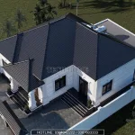 Tổng thể mẫu nhà cấp 4 mái Nhật diện tích 160m2 lợp ngói màu xanh than sang trọng.