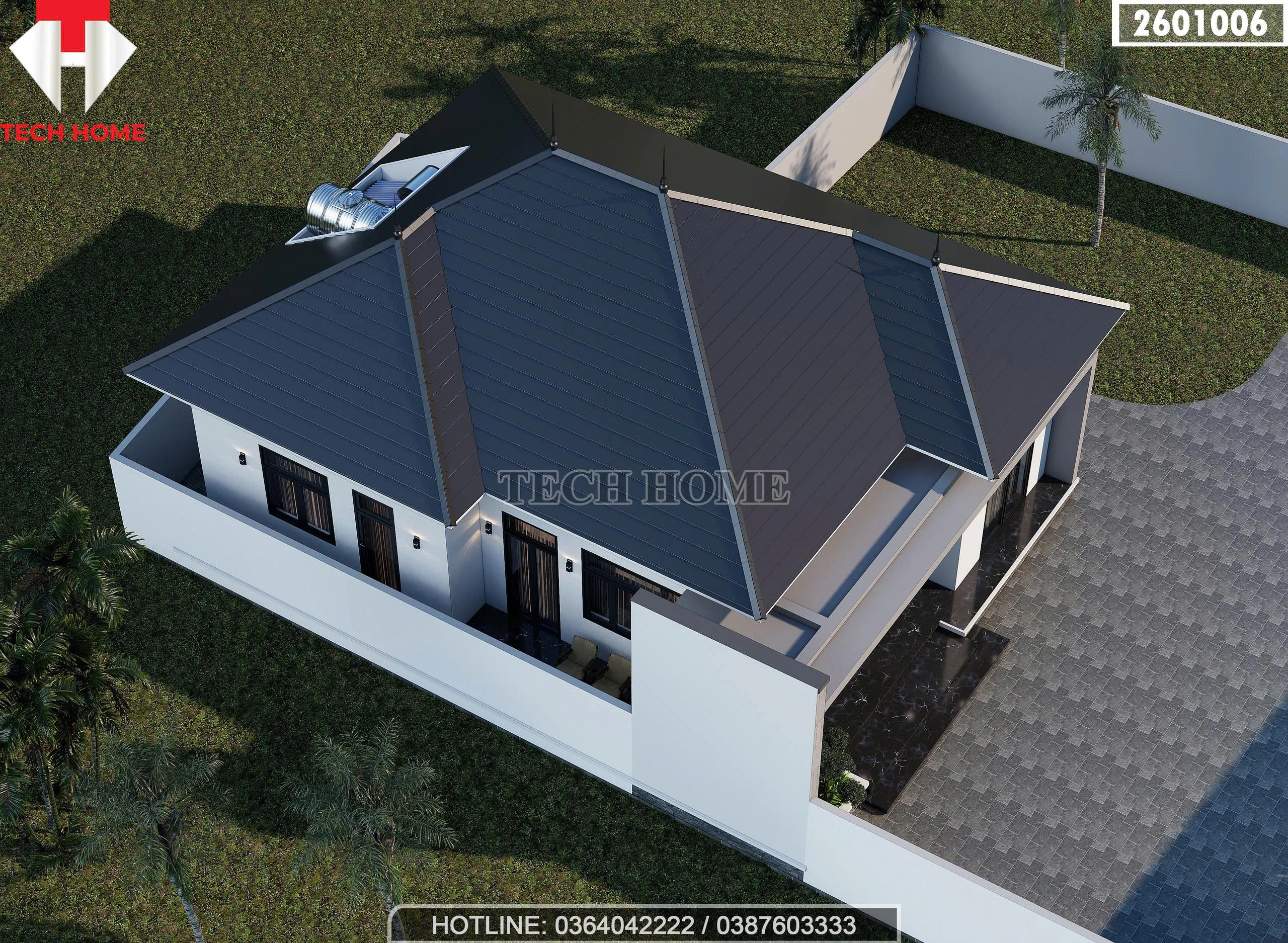 Tổng thể từ trên cao mẫu nhà cấp 4 mái Nhật 3 phòng ngủ