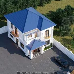 Tổng thể kiến trúc nhà mái Nhật 2 tầng diện tích 198m2 nhìn từ trên cao.