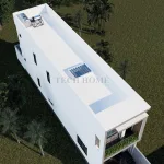 Tổng thể mẫu nhà ống 2 tầng hiện đại nhìn từ trên cao với giải pháp lấy sáng thông minh.