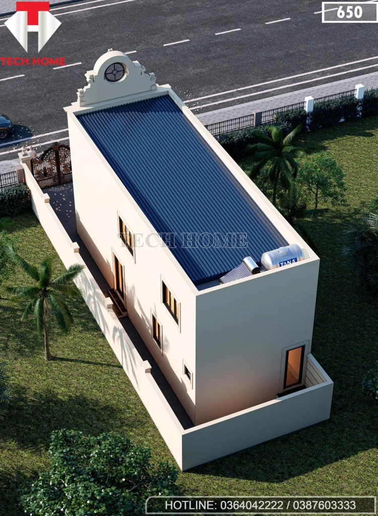 Tổng thể mẫu nhà ống 2 tầng tân cổ điển