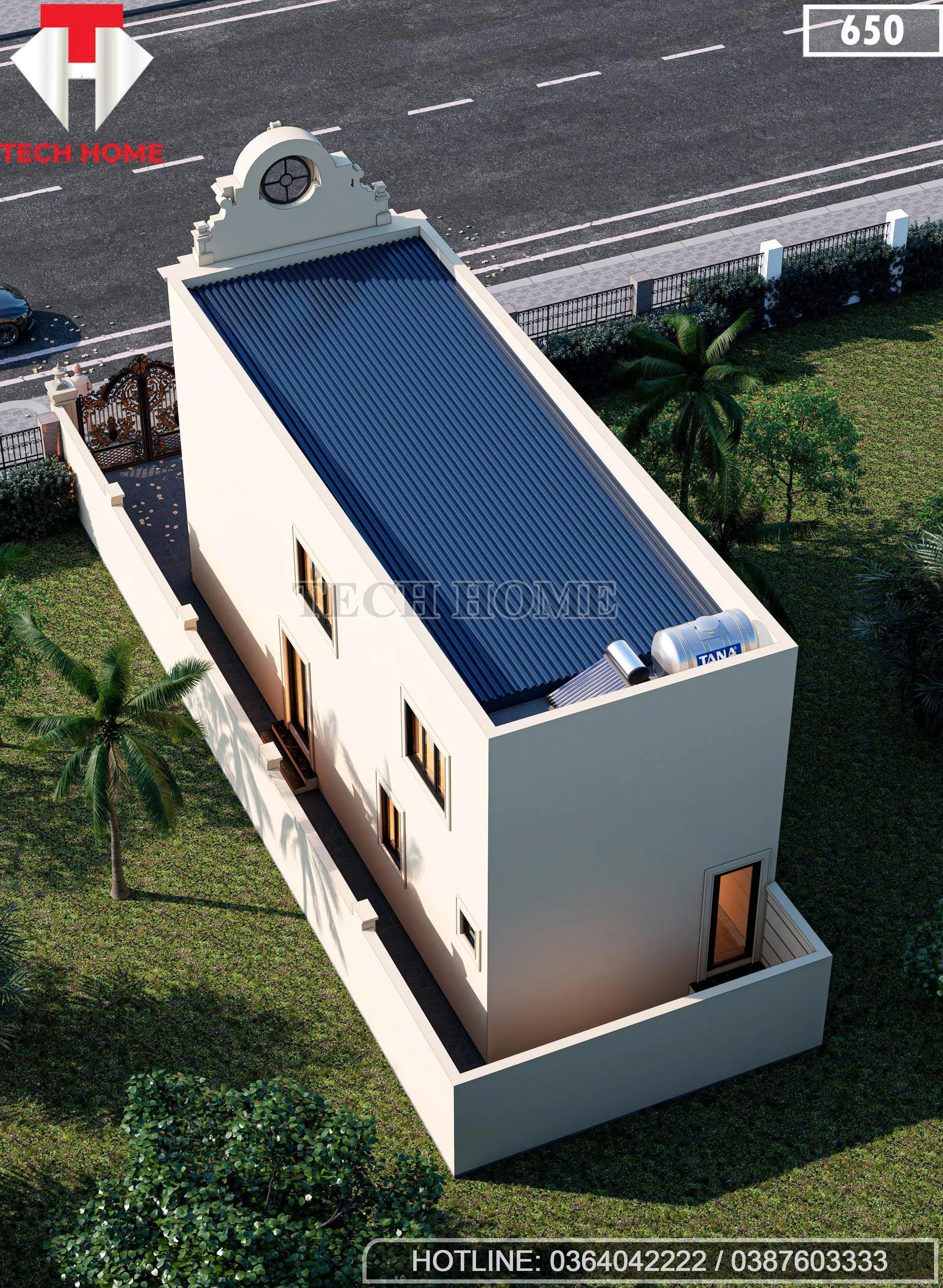 Tổng thể mẫu nhà ống 2 tầng tân cổ điển