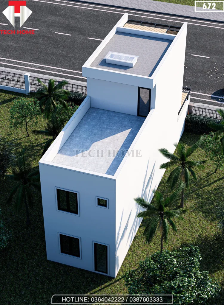 Tổng thể mẫu nhà phố 2 tầng 1 tum 5x15m hiện đại