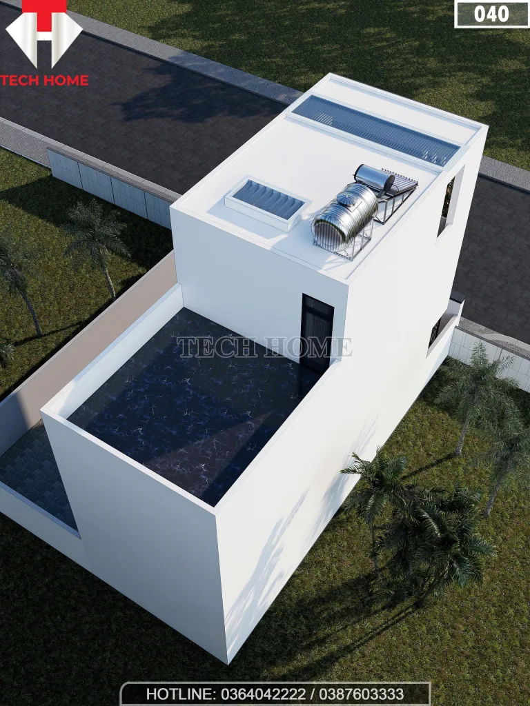 Tổng thể mẫu nhà phố 2 tầng 1 tum hiện đại