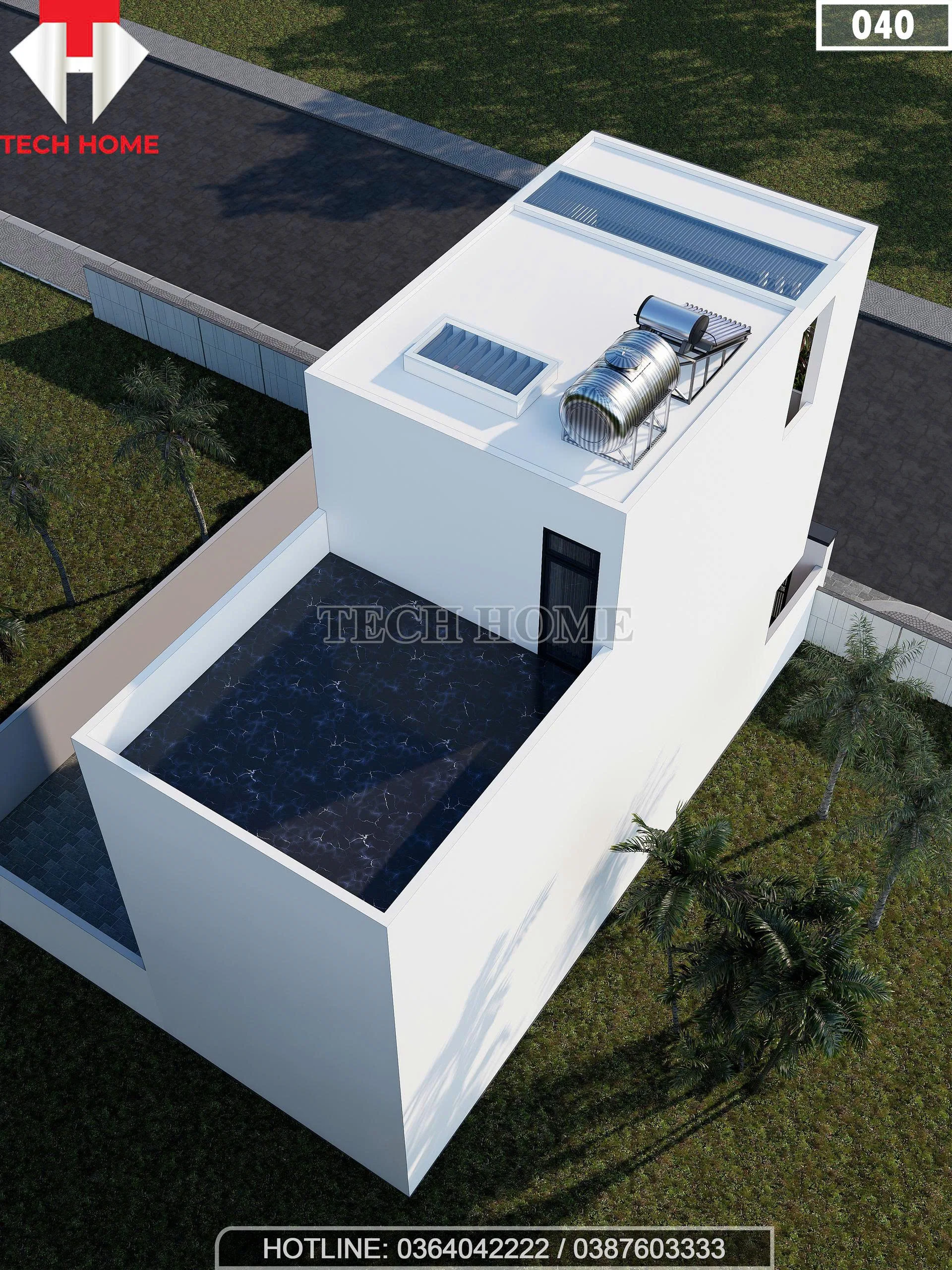 Tổng thể mẫu nhà phố 2 tầng 1 tum hiện đại