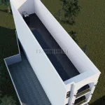 Phối cảnh từ trên cao nhìn xuống tổng thể mẫu nhà phố 2 tầng tân cổ điển có sân thượng thoáng đãng.