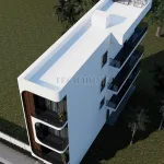 Tổng thể mẫu nhà phố 3 tầng 1 lửng hiện đại nhìn từ trên cao tối ưu ánh sáng.