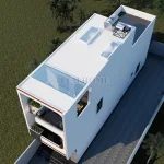 Tổng thể mẫu nhà phố 3 tầng hiện đại từ trên cao nhìn rõ hệ thống giếng trời và sân thượng.