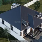 Tổng thể mẫu nhà vườn 1 tầng mái Nhật diện tích 160m2 lợp ngói màu xanh than sang trọng.