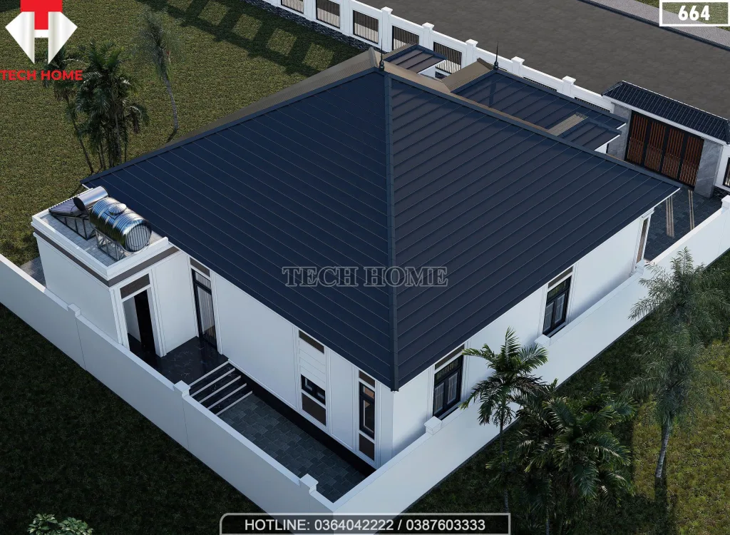 Tổng thể mẫu nhà mái Nhật 1 tầng 3 phòng ngủ