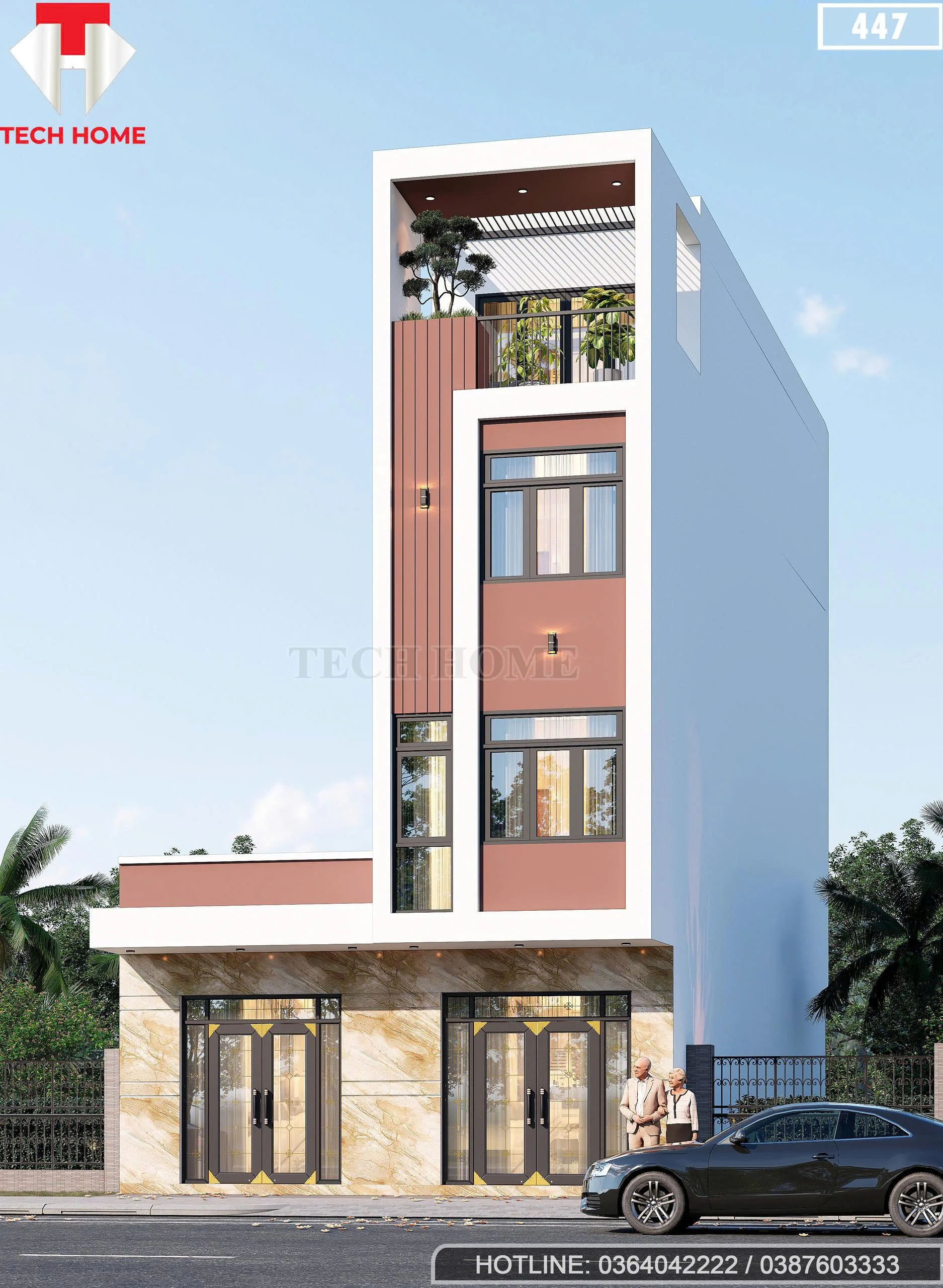 Góc nghiêng mẫu nhà ống 3 tầng 1 tum hiện đại