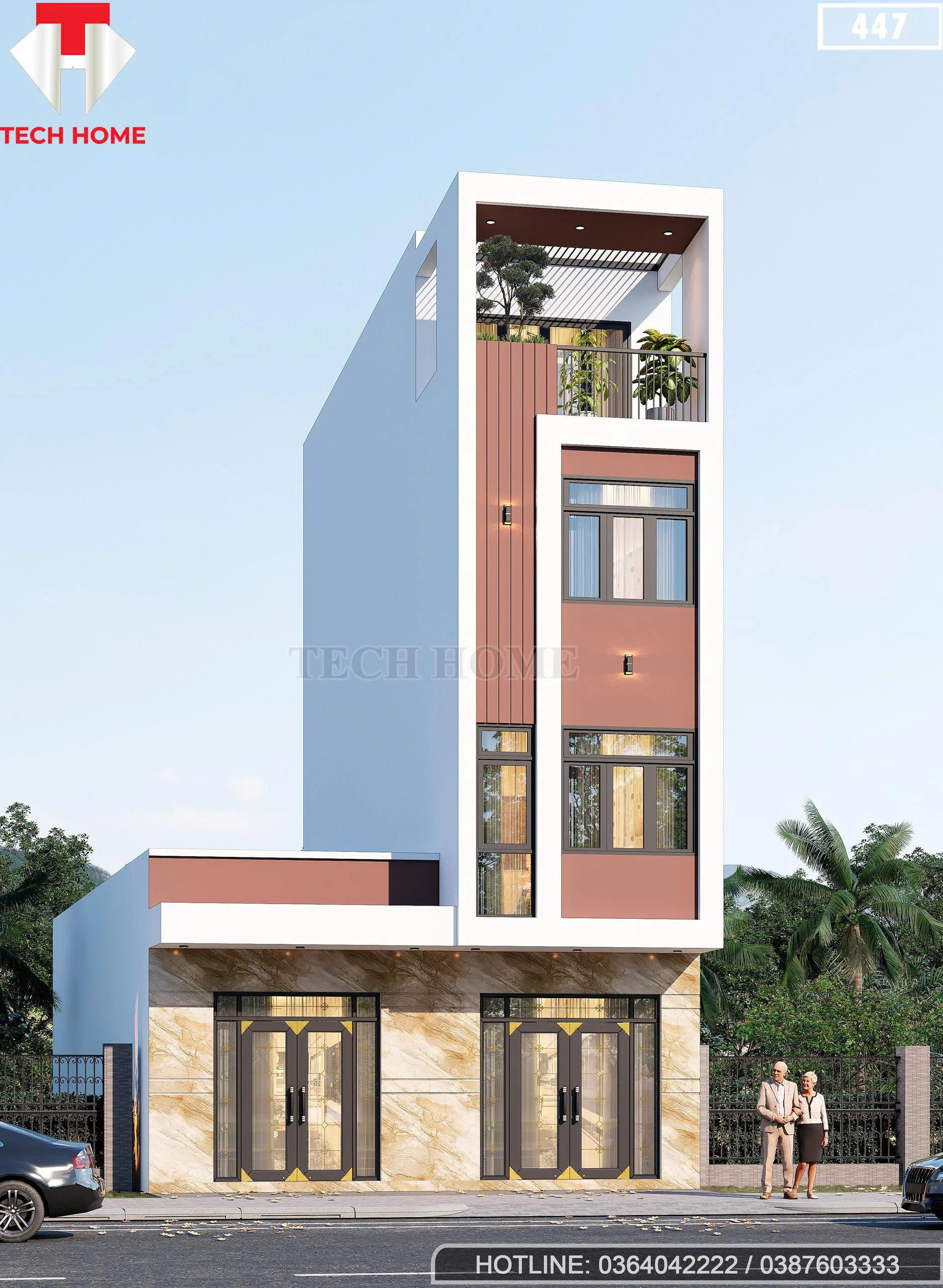 Góc nghiêng mẫu nhà ống 3 tầng 1 tum hiện đại