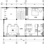 Bản vẽ mặt bằng công năng tầng 1 mẫu nhà 2 tầng hiện đại diện tích 95m2 với phòng khách rộng.