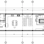 Bản vẽ chi tiết bố trí công năng tầng 1 mẫu nhà phố 2 tầng hiện đại diện tích 107m2 với phòng khách rộng.