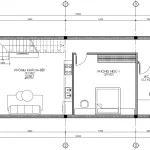 Bản vẽ bố trí công năng tầng 1 mẫu nhà phố 2 tầng hiện đại có phòng khách và bếp rộng 31m2