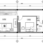 Bản vẽ mặt bằng công năng tầng 1 mẫu nhà phố 2 tầng hiện đại diện tích 80m2 gồm phòng khách và 1 phòng ngủ.