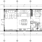 Bản vẽ bố trí công năng tầng 2 diện tích 80m2 với phòng khách, bếp và ngủ.
