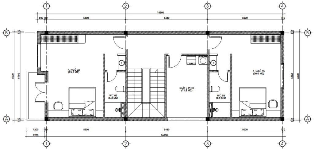 Bản vẽ bố trí công năng tầng 1 mẫu nhà ống 3 tầng hiện đại diện tích 95m2