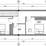Bản vẽ mặt bằng tầng 2 mẫu nhà phố 2 tầng hiện đại diện tích 82m2 với 2 phòng ngủ và sân phơi.