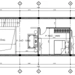 Bản vẽ bố trí công năng tầng lửng mẫu nhà gác lửng hiện đại 80m2 gồm phòng thờ và 2 phòng ngủ.