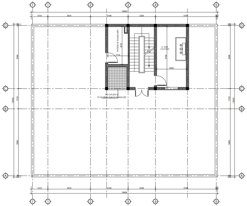Bản vẽ mặt bằng công năng tầng tum mẫu nhà phố tân cổ điển 4 tầng kết hợp khu vực kinh doanh.