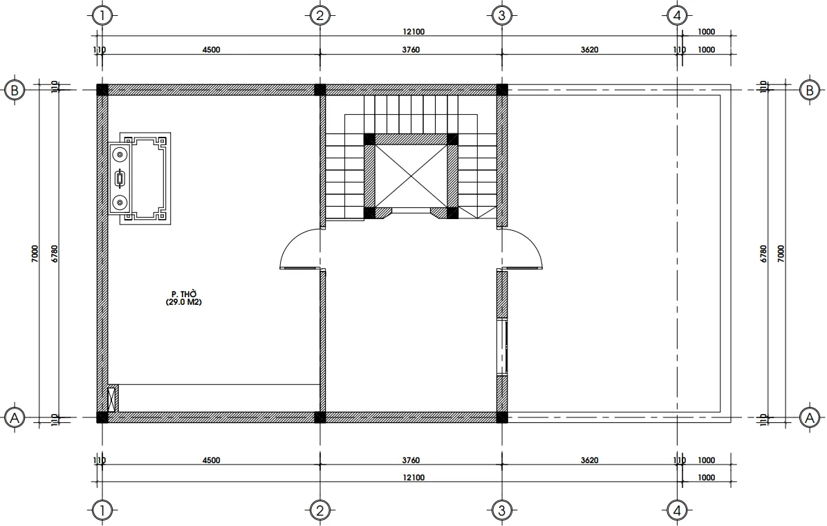 Bản vẽ bố trí công năng tầng tum mẫu nhà phố tân cổ điển 5 tầng diện tích 35m2