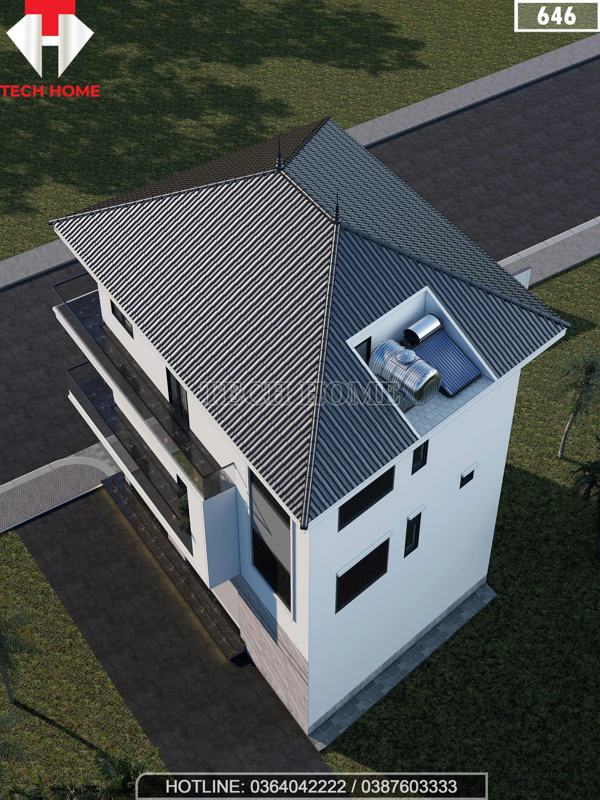 Chi tiết hệ mái Nhật và vị trí đặt téc nước năng lượng mặt trời tối ưu thẩm mỹ