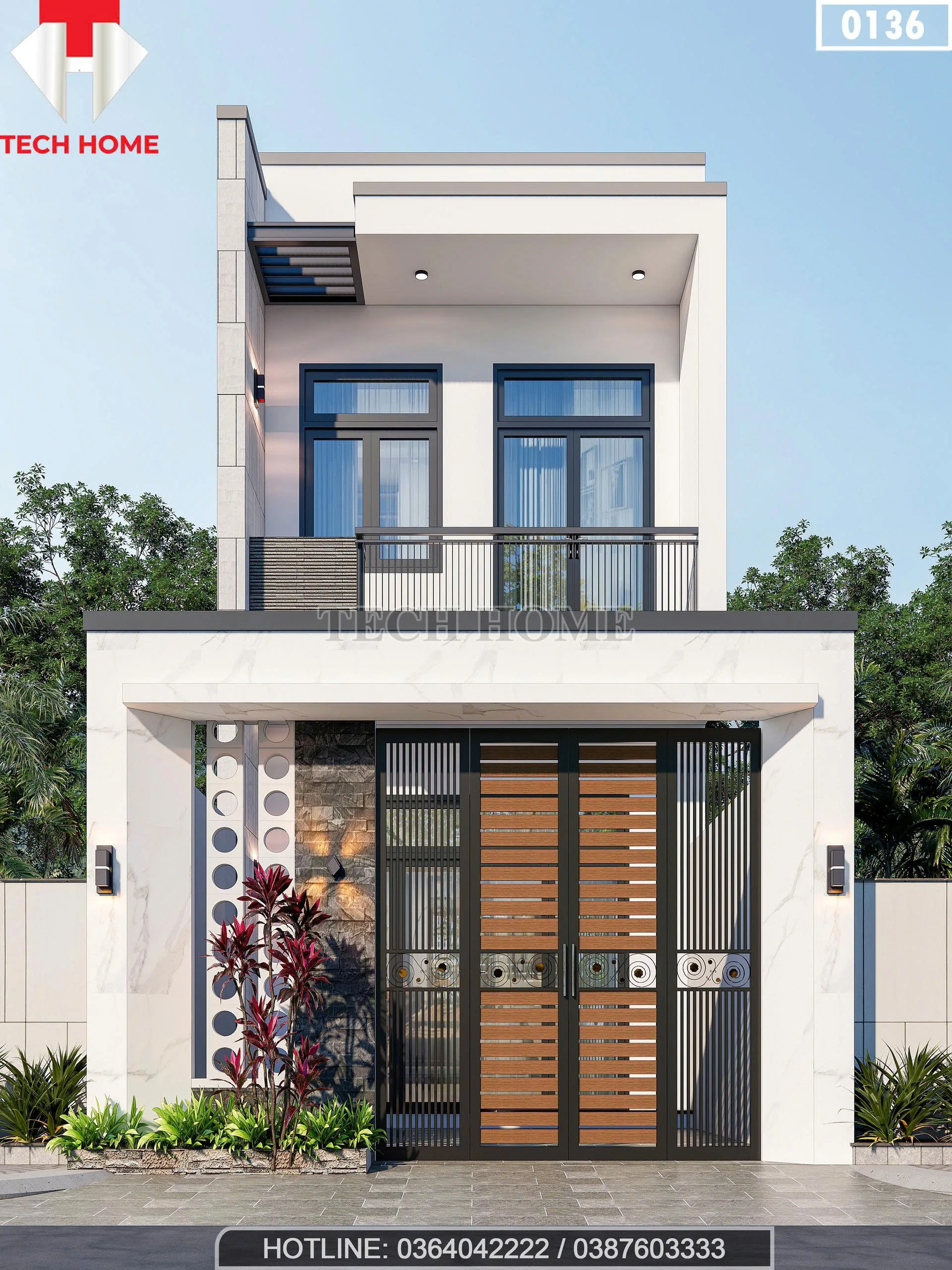 Thiết kế cổng và sân trước mẫu nhà ống 2 tầng 4x15m sang trọng, tinh tế.