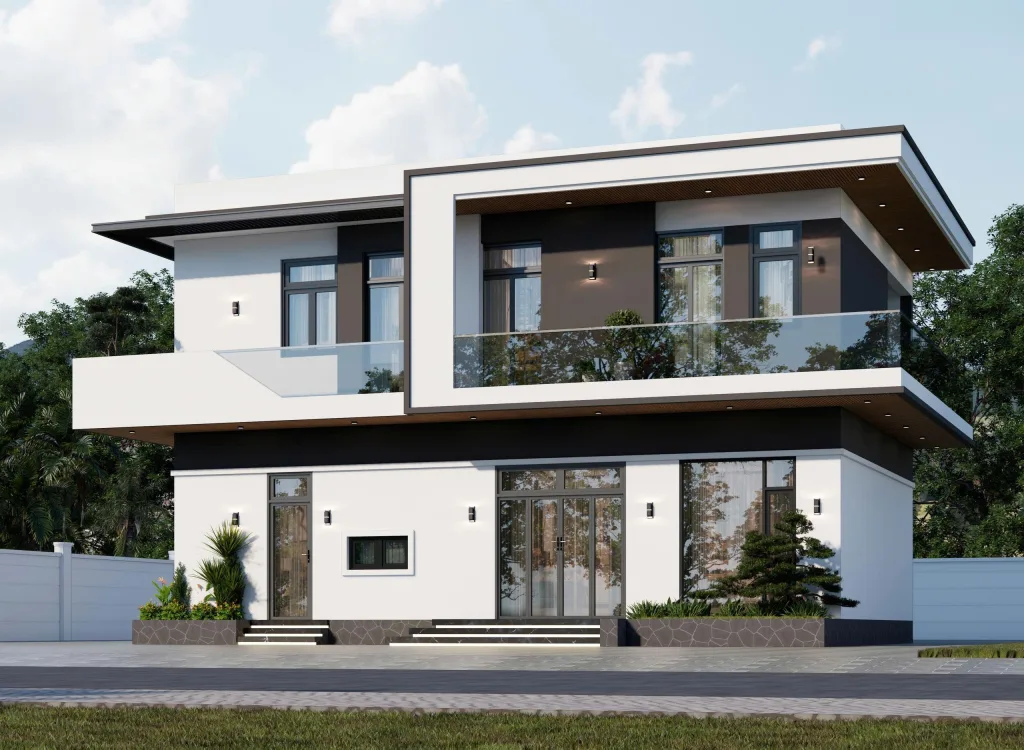 Góc nghiêng mẫu nhà 2 tầng hiện đại 100m2