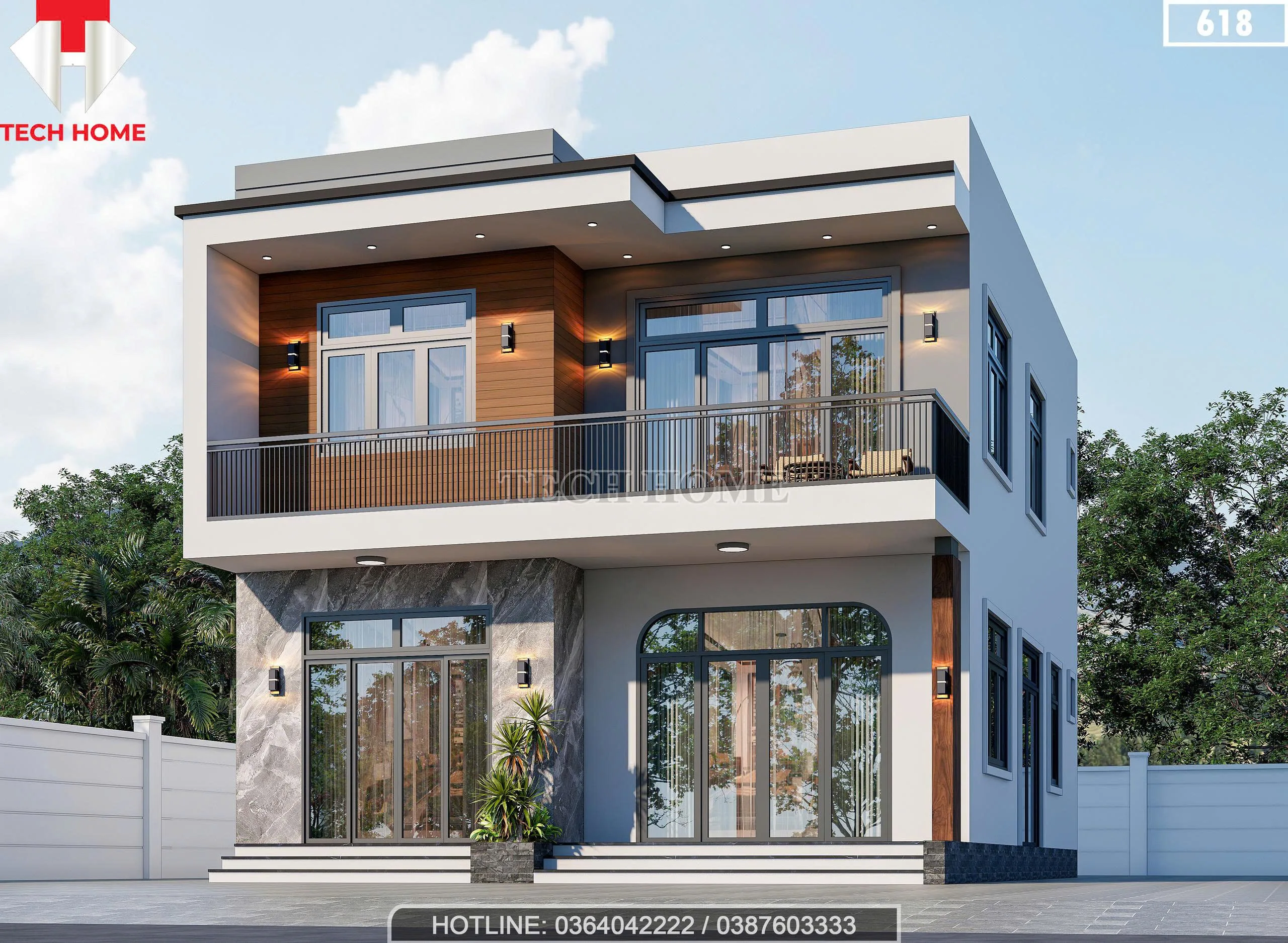 Góc nghiêng mẫu nhà 2 tầng mái bằng hiện đại