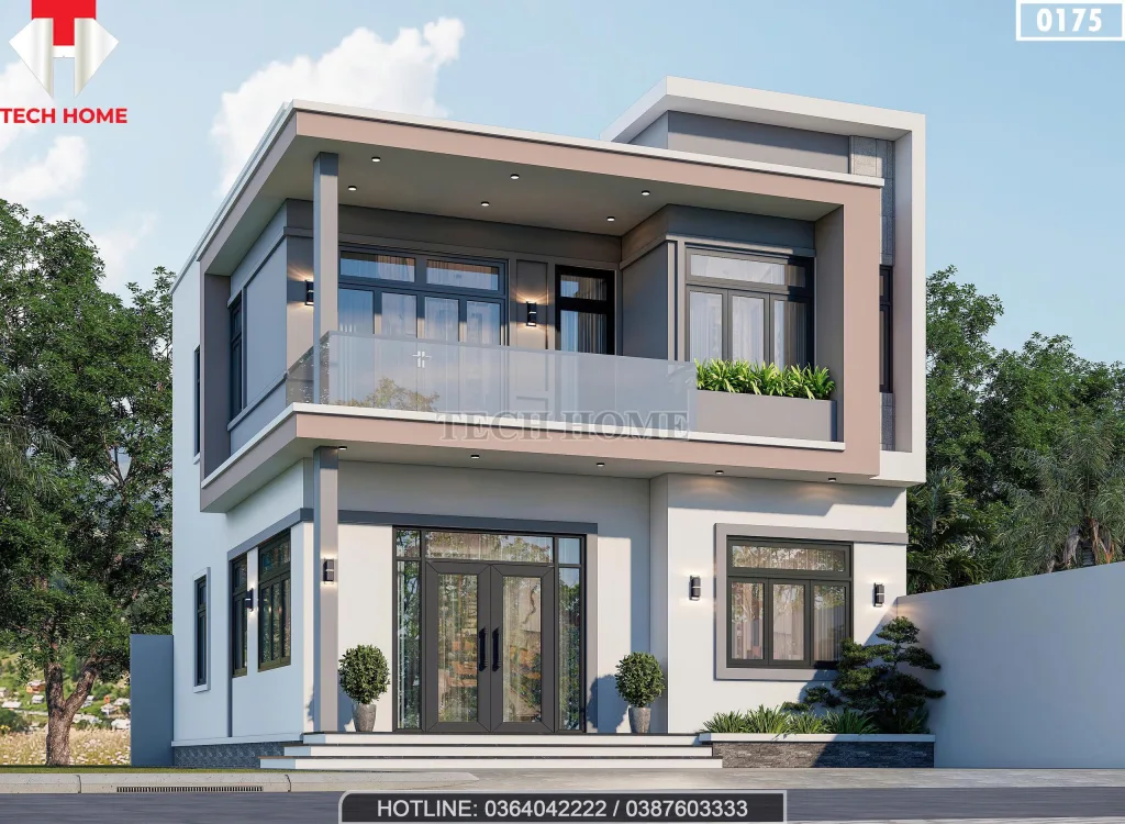 Góc nghiêng mẫu nhà 2 tầng mái bằng hiện đại